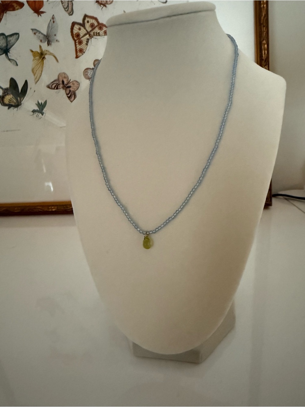 Wendy Mink Aquamarine Petite Bead Necklace with Faceted Peridot Pendant
